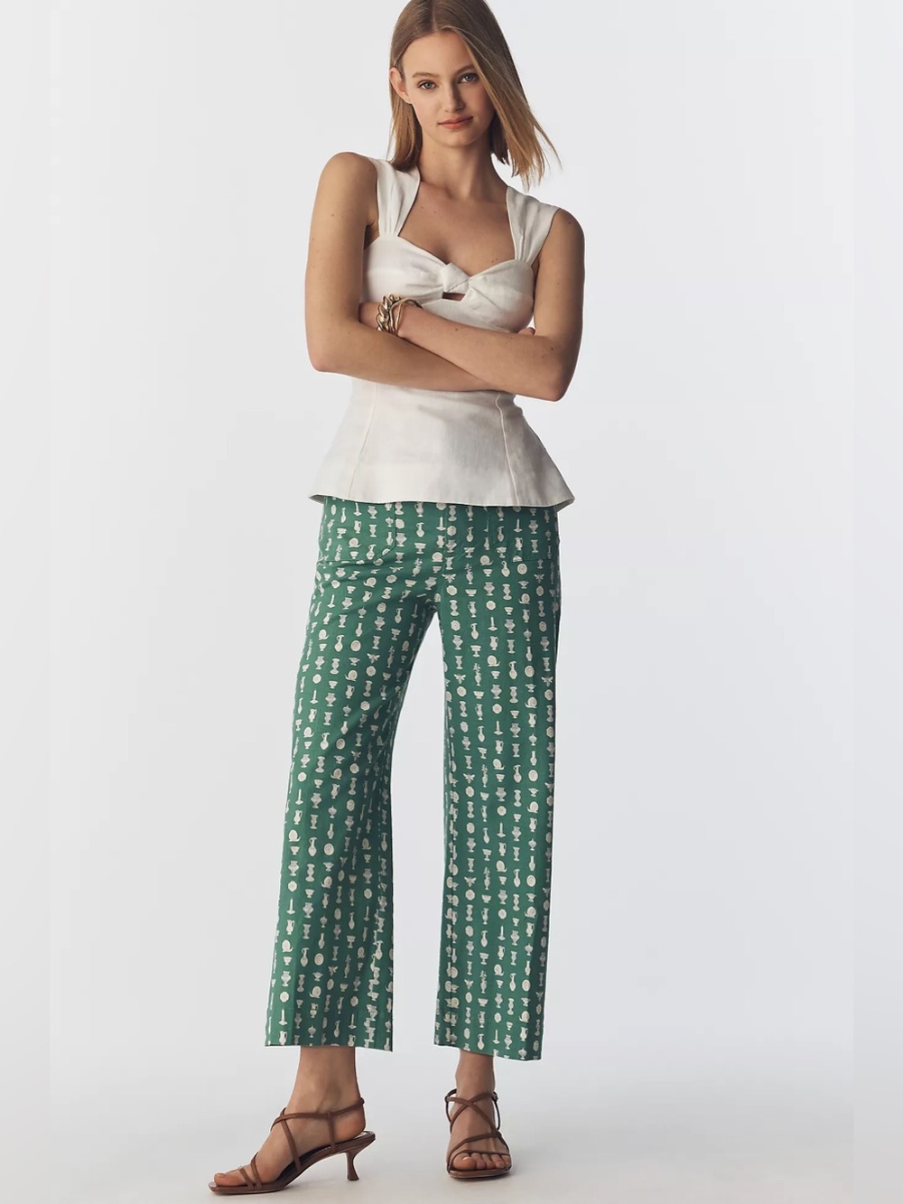 Anthropologie Maeve 31 Colette Printed Linen Blended Cropped Wide Leg Pants NWT